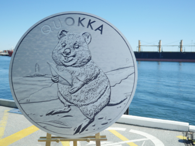 Perth Mint's silver quokka coin at the fremantle docks