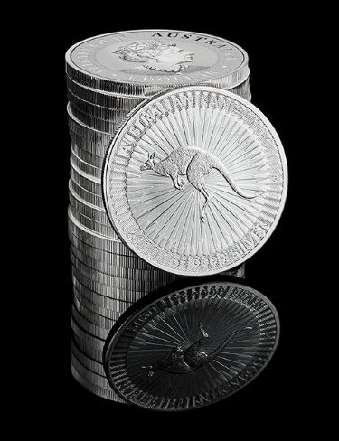 a stack of silver bullion with Kangaroo design