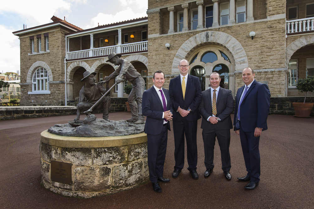 Premier McGowan, Perth Mint CEO Richard Hayes, Go West Tours GM David Haoust and Newmont Boddington Mine GM Jim Cooper at the launch.