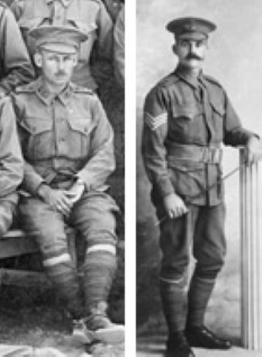black and white photographs of two Perth Mint clerks- Captain James Miller (Left) and Sergeant Gerald Goss (right) who served in ww1