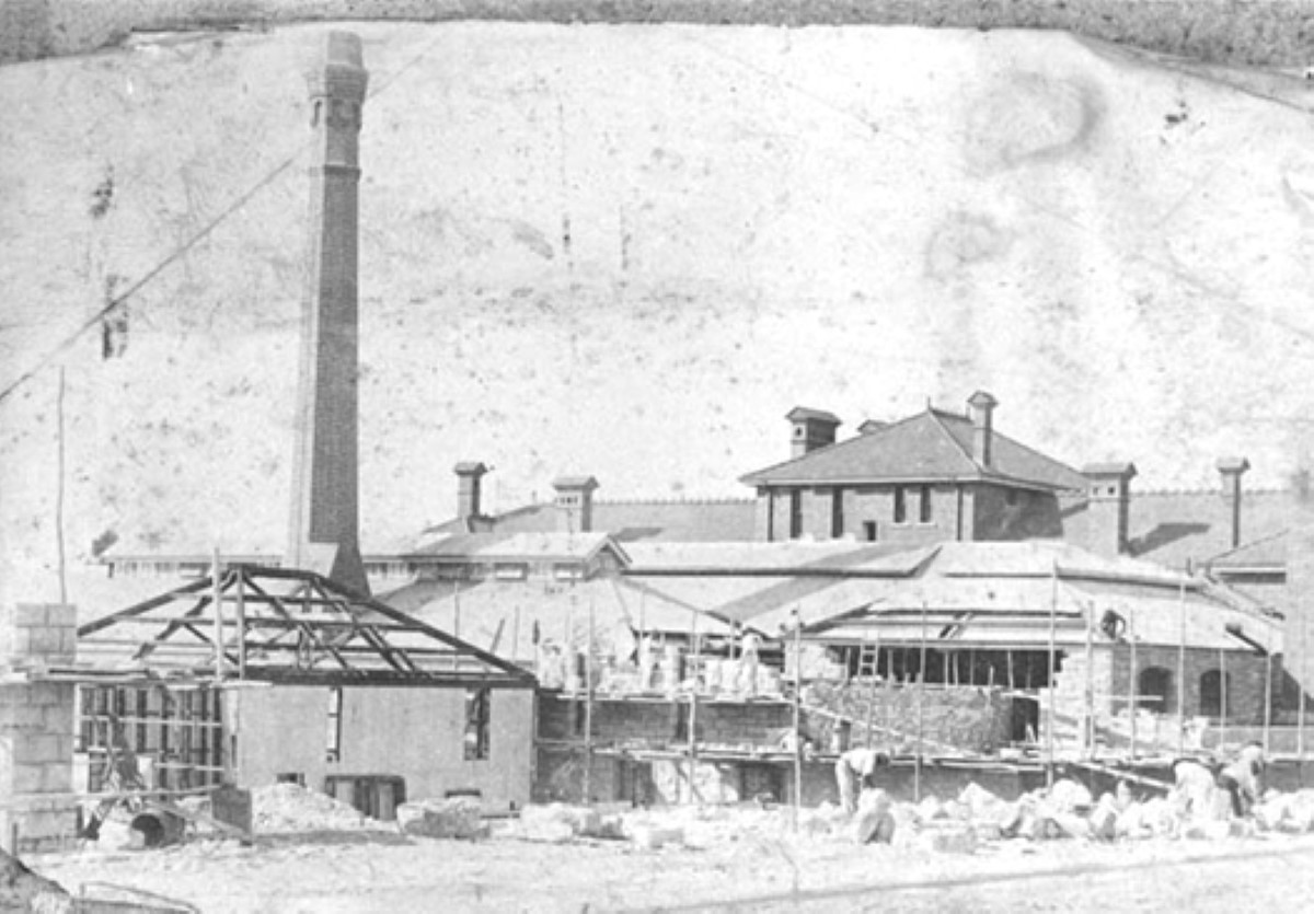 a black and white photograph of The Perth Mint being constructed