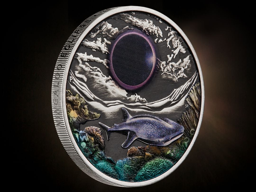 Ningaloo Eclipse 2023 2oz Silver Antiqued Coloured Coin