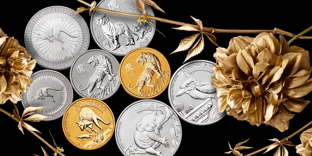 Gold flowers with The Perth Mint bullion gold and silver coins