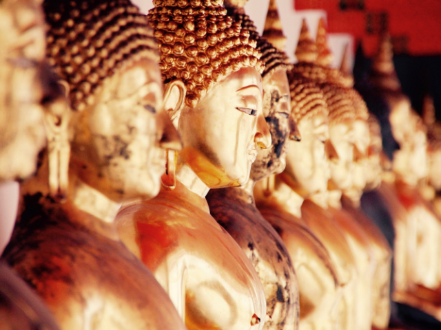  gold statues lined up