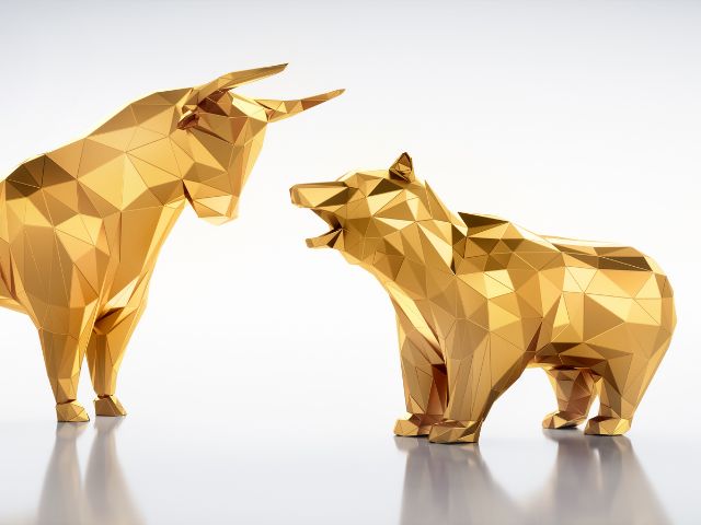 a gold bull and bear