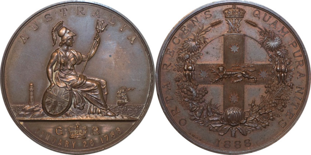 obverse and reverse of a 1888 settlement medallion