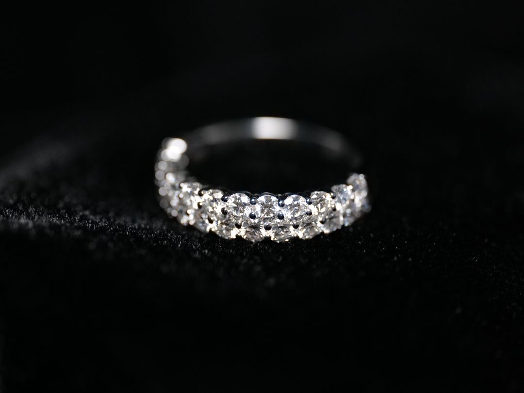 Two row diamond eternity ring set in white gold
