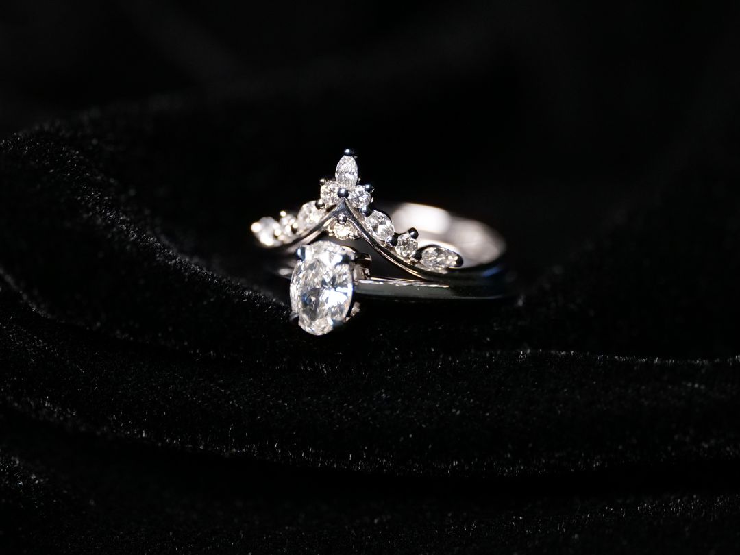 A tiara-style diamond wedding ring with diamond engagement ring