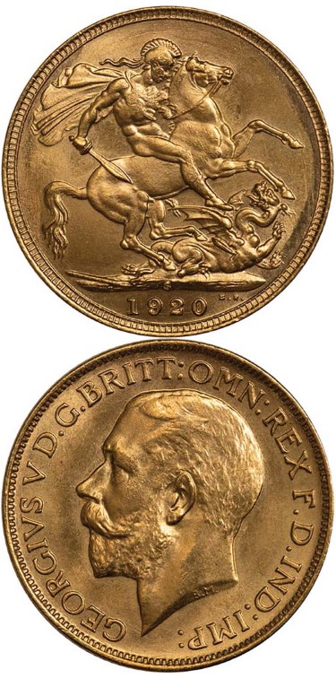 obverse and reverse of a 1920 Sydney sovereign