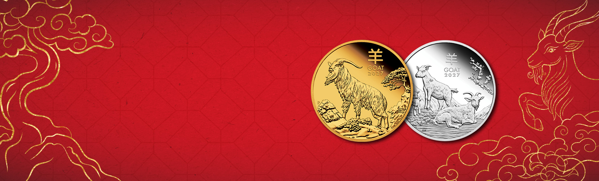 WEB Lunar Year of The Goat gold and silver coins hero banner 1980x600