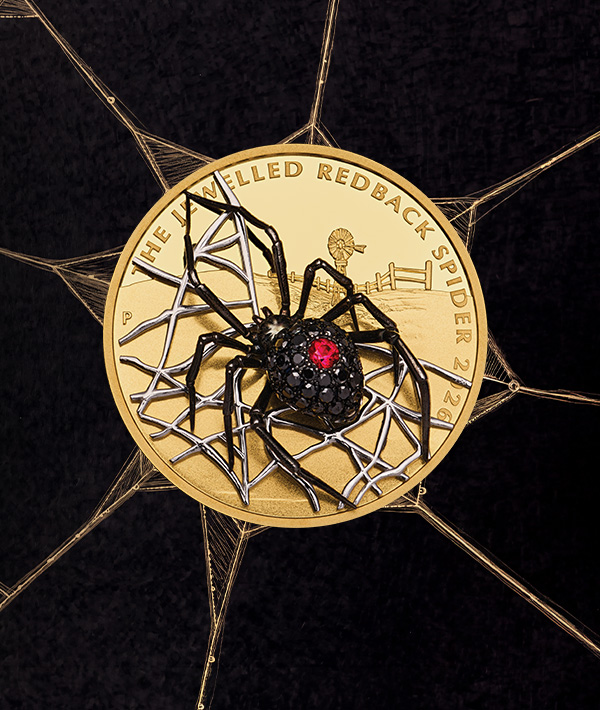 The Jewelled Redback Spider coin pop up banner 600x710px