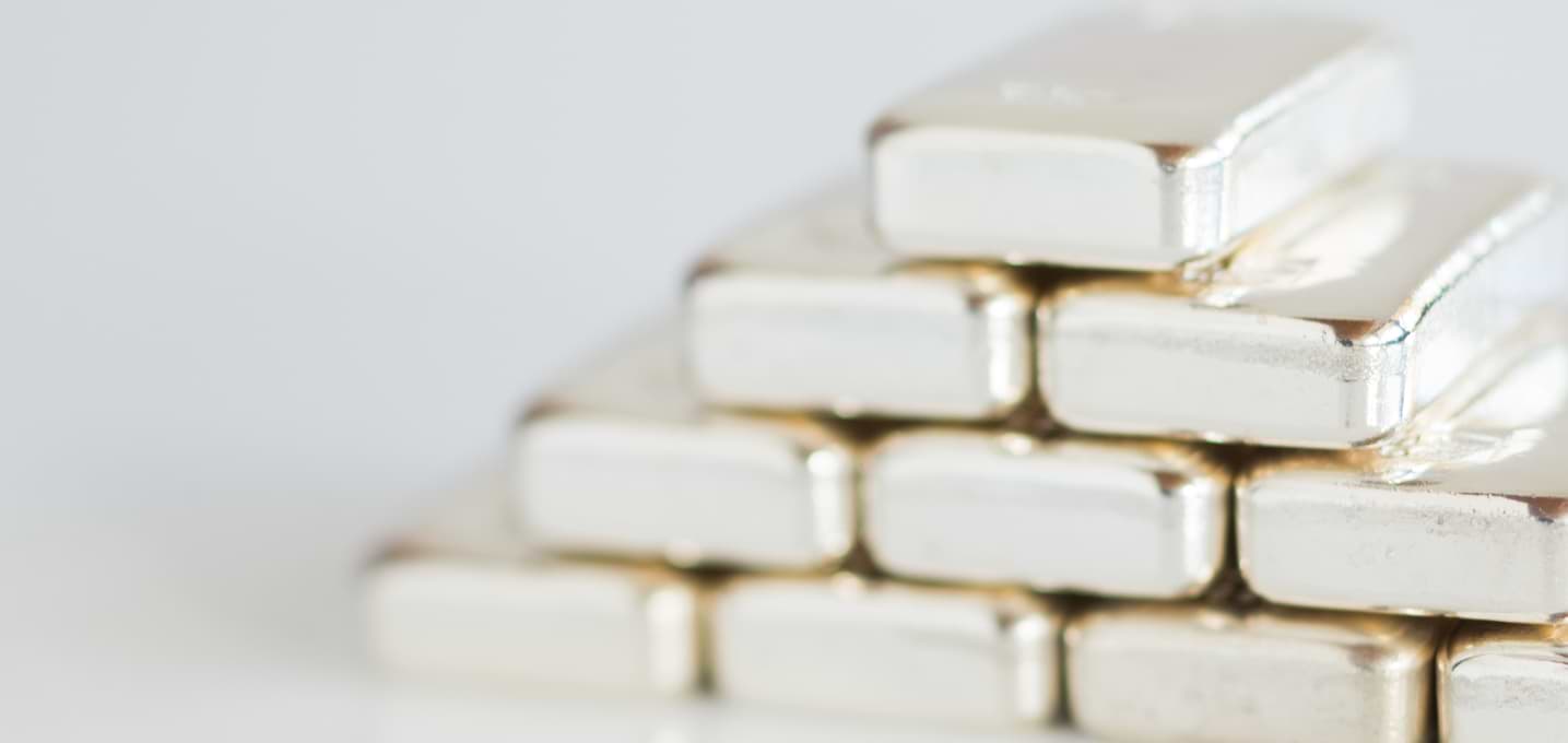 Perth Mint silver cast bars in neatly stacked.