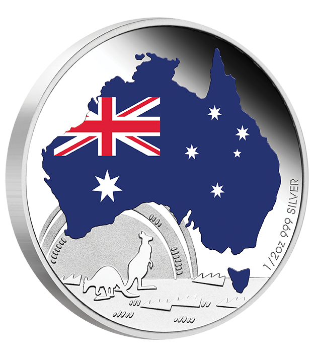14 PMMAP AustralianFlagMap Silver 1 2oz Medallion OnEdge LowRes