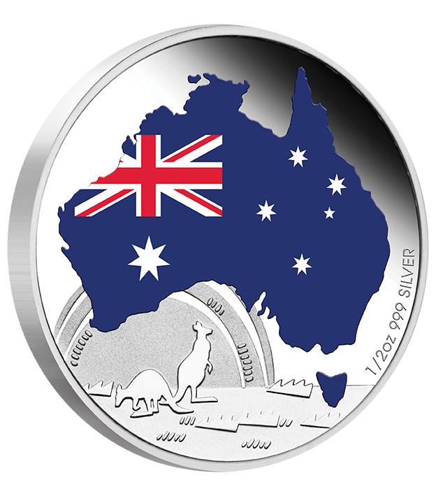 14 PMMAP AustralianFlagMap Silver 1 2oz Medallion OnEdge LowRes