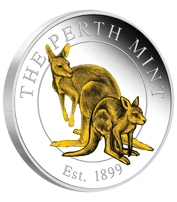 39 Kangaroo Silver 1 2oz Proof Coloured Medallion OnEdge LowRes