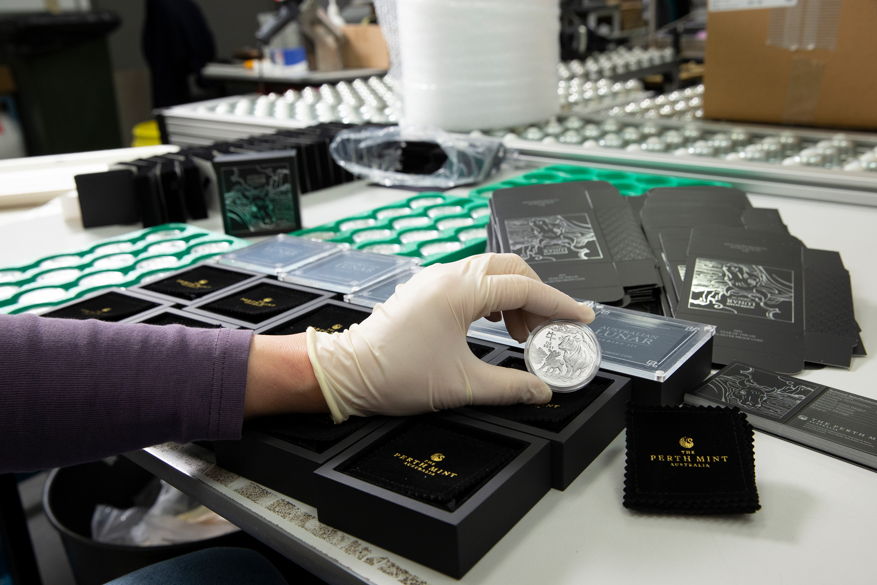 Preparing coins at The Perth Mint.