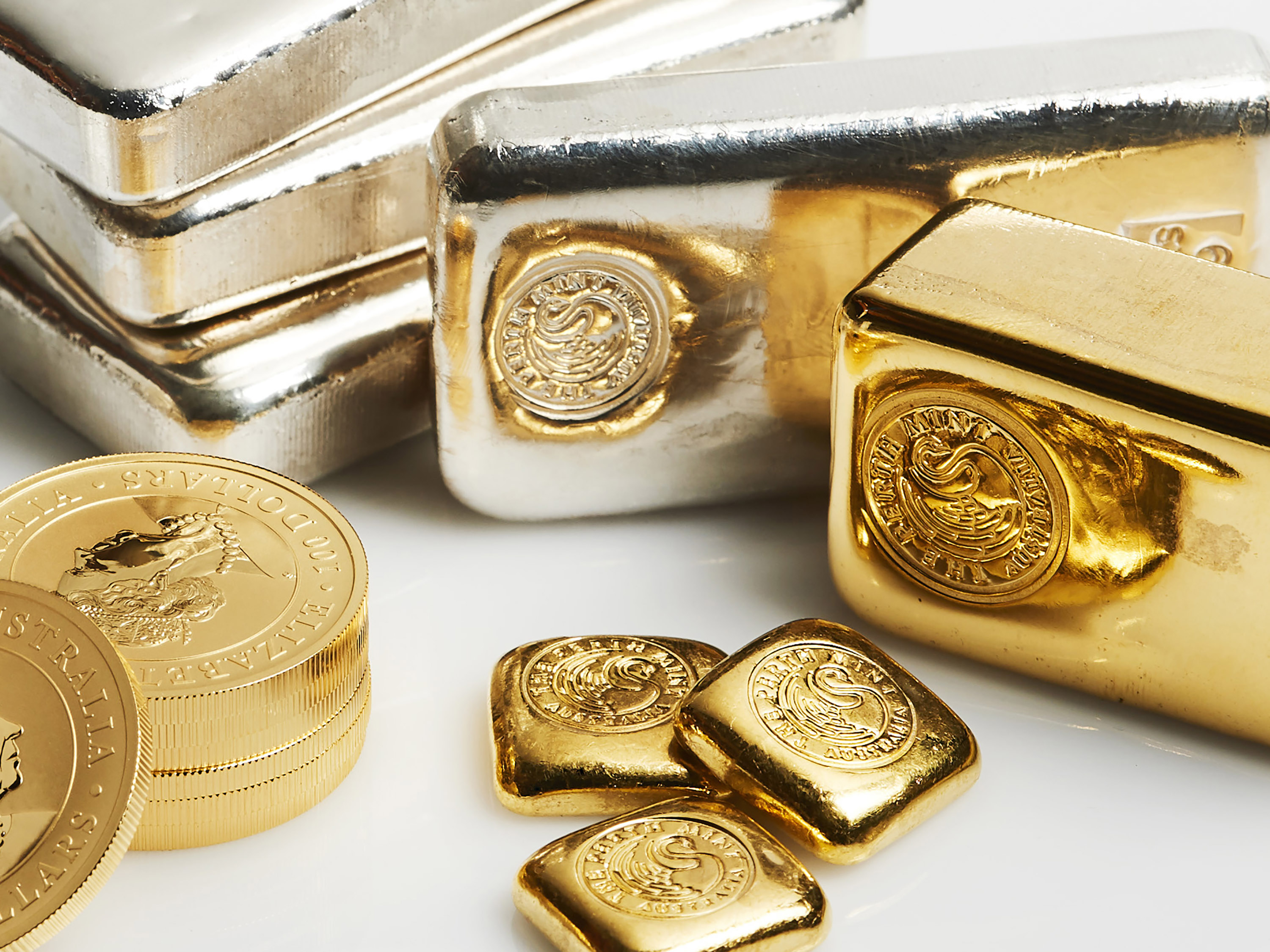 Gold and silver cast bars at The Perth Mint.