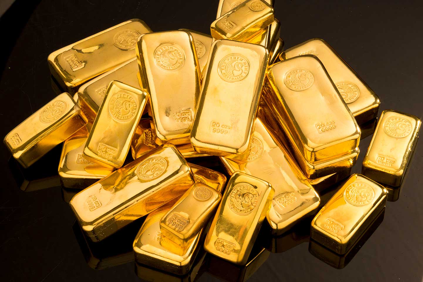 Mixed cast bars in storage at The Perth Mint.