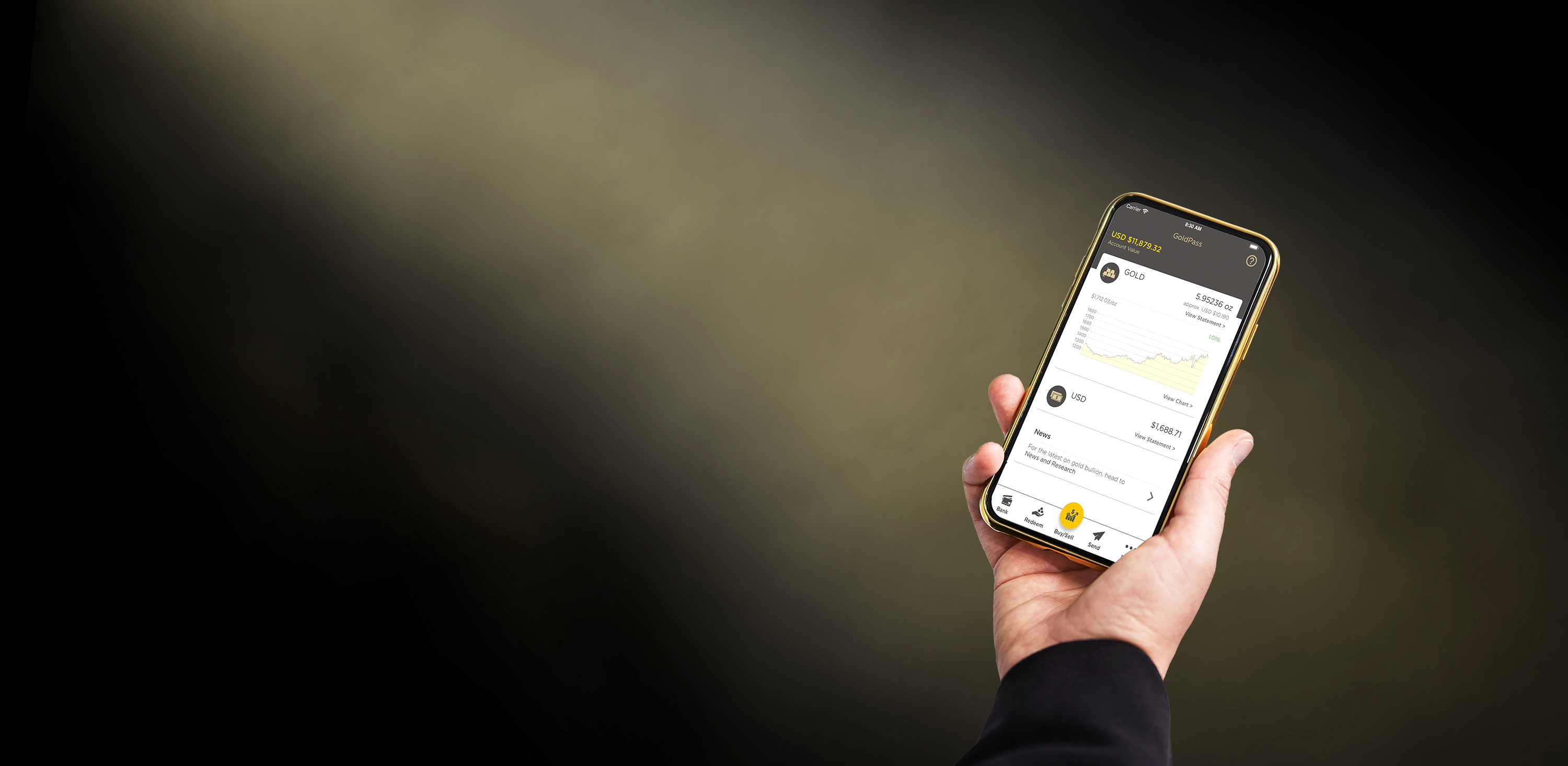 The Perth Mint's GoldPass app on a mobile phone.