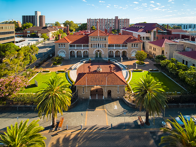 Aerial view of The Perth Mint building in East Perth