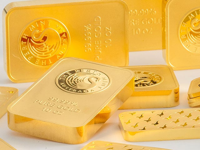 Mixed gold bars and bullion - The Perth Mint