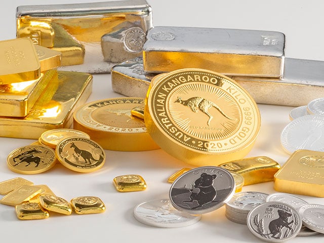 Mixed gold and silver bullion at The Perth Mint