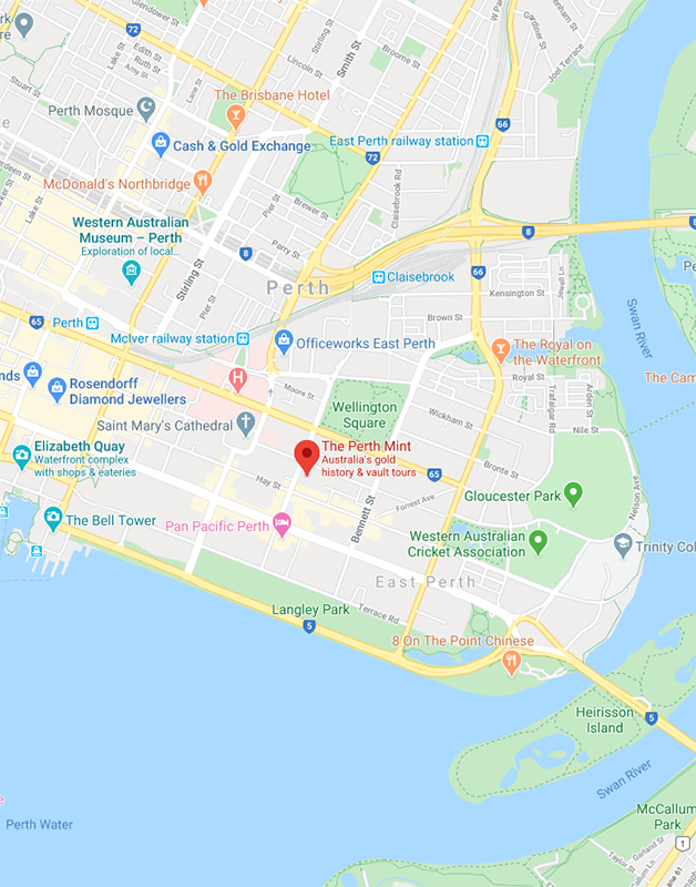 Map of where The Perth Mint is in Perth.