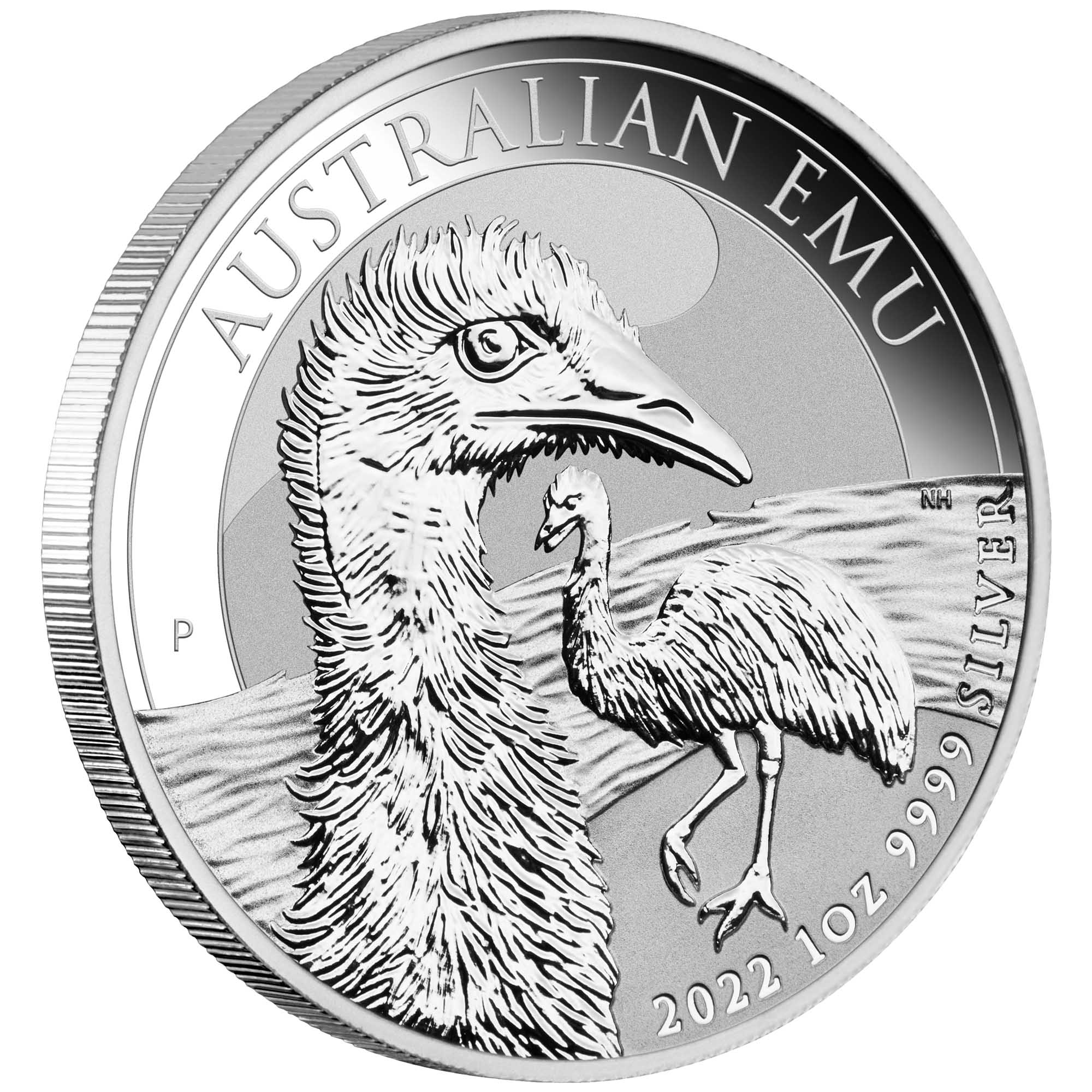 01 2022 Australian Emu 1oz Silver Bullion Coin OnEdge HighRes