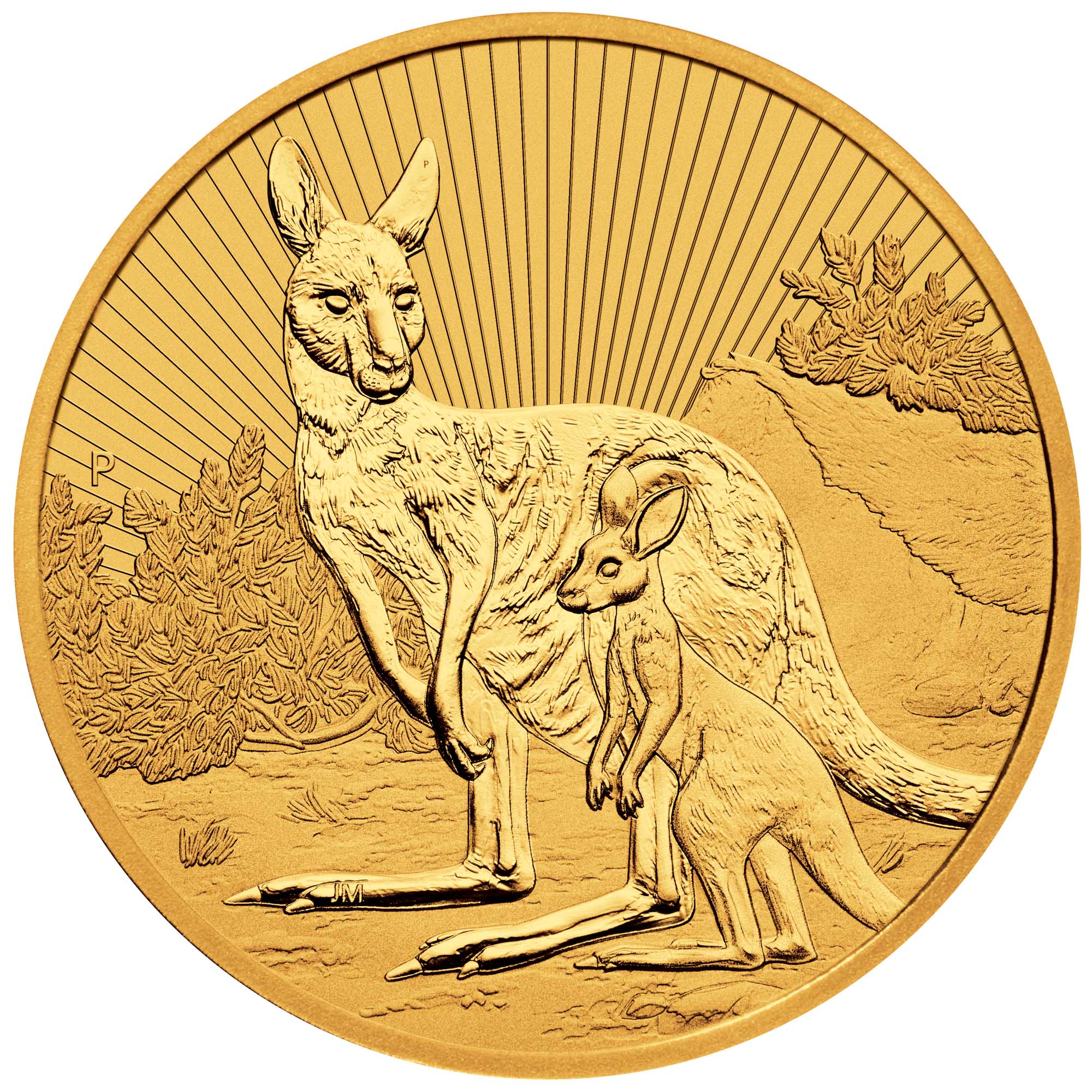 02 2023  Australian Kangaroo Mother & Baby  2oz Gold Bullion Coin StraightOn HighRes