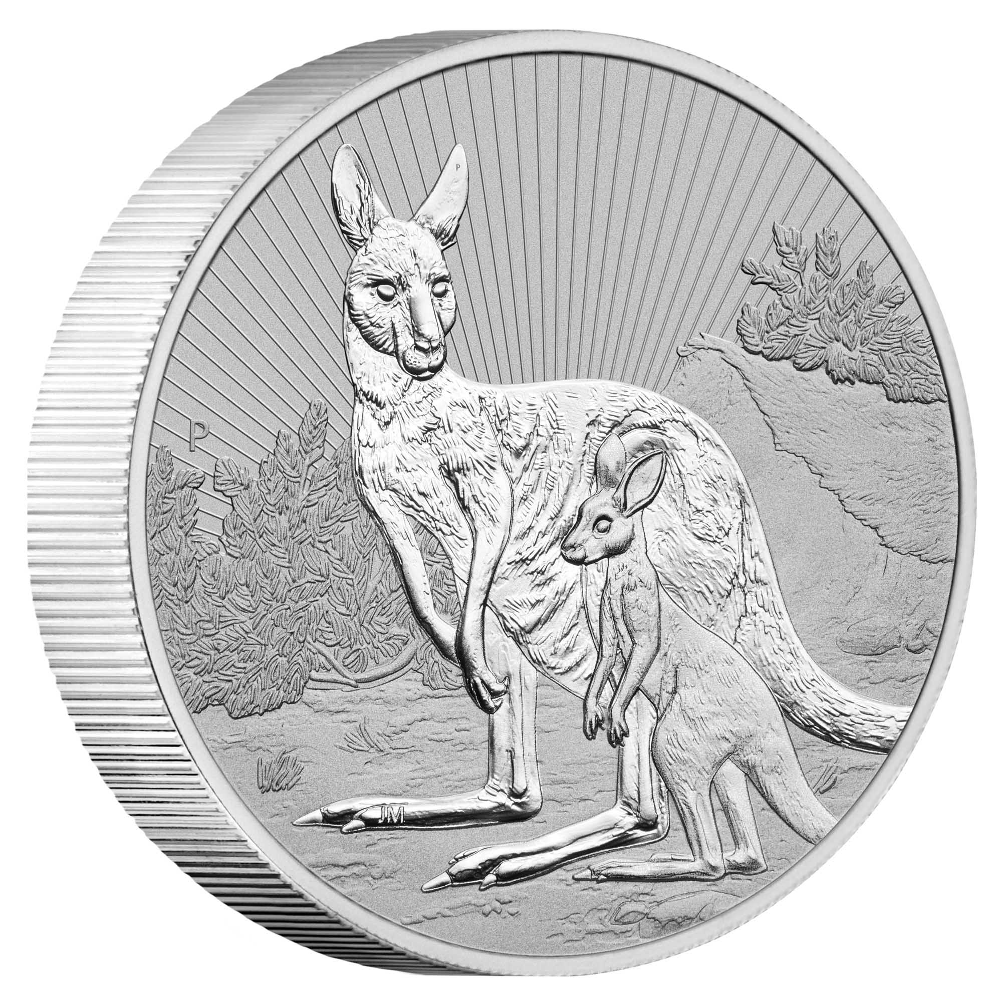 01 2023 AustralianKangarooMother&Baby 2oz Silver Piedfort Coin OnEdge HighRes