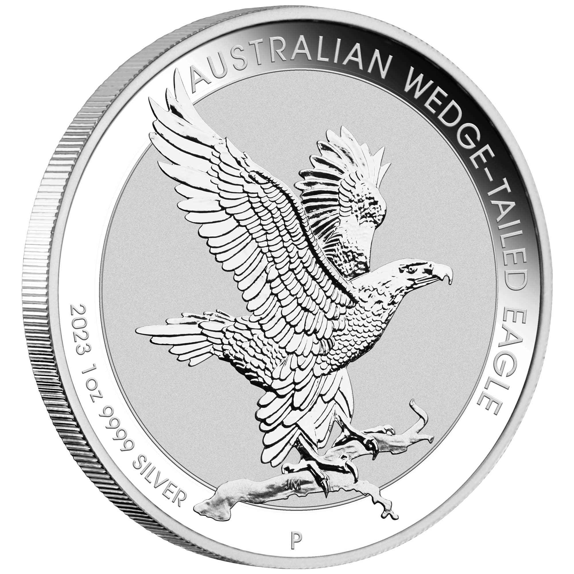 01 2023 AustralianWedge TailedEagle 1oz Silver Bullion Coin OnEdge HighRes