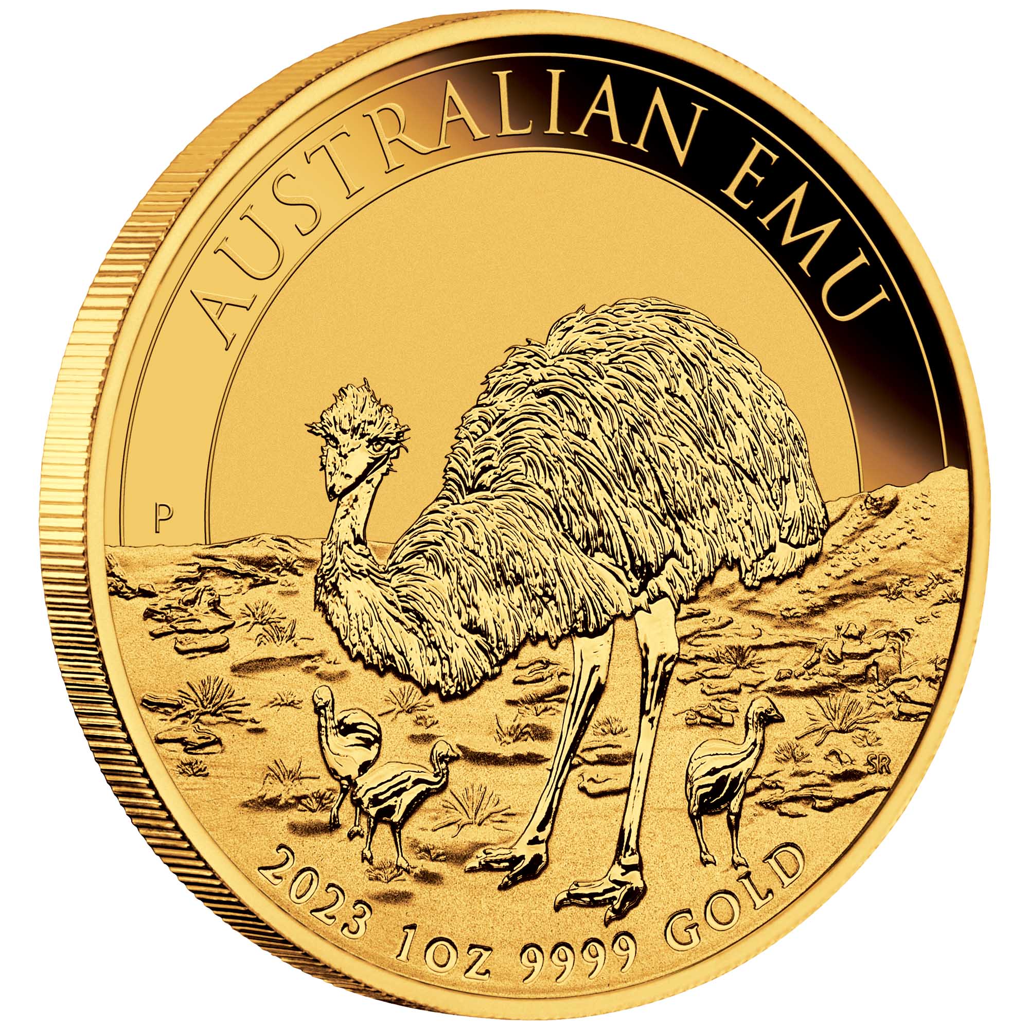 01 2023 Australian Emu 1oz Gold Bullion Coin OnEdge HighRes
