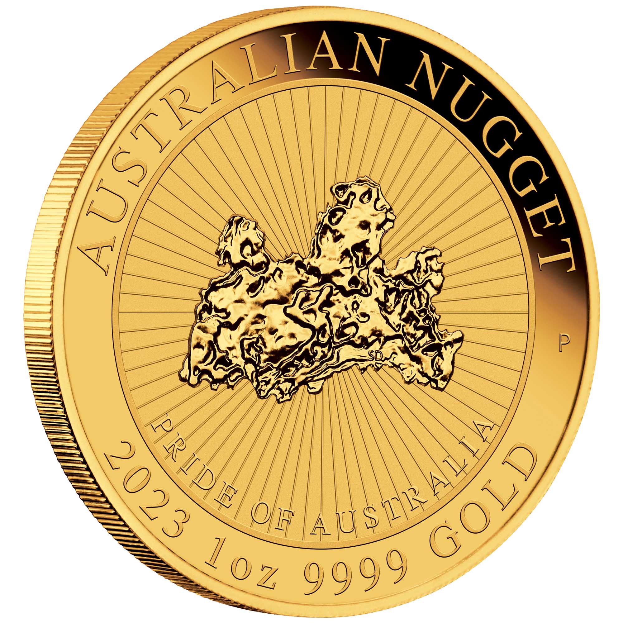 01 2023 Pride of Australia Nugget 1oz Gold Bullion Coin OnEdge HighRes