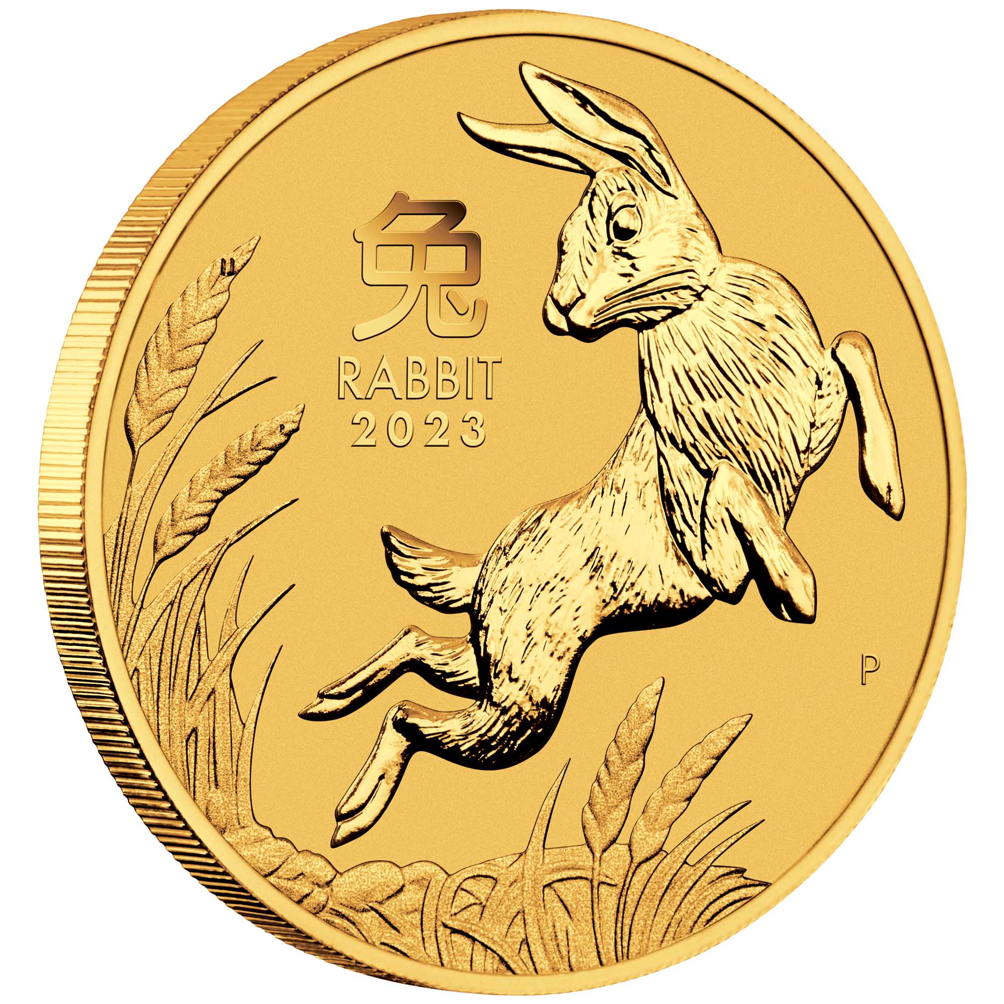 01 2023 YearoftheRabbit Gold Bullion Coin OnEdge HighRes