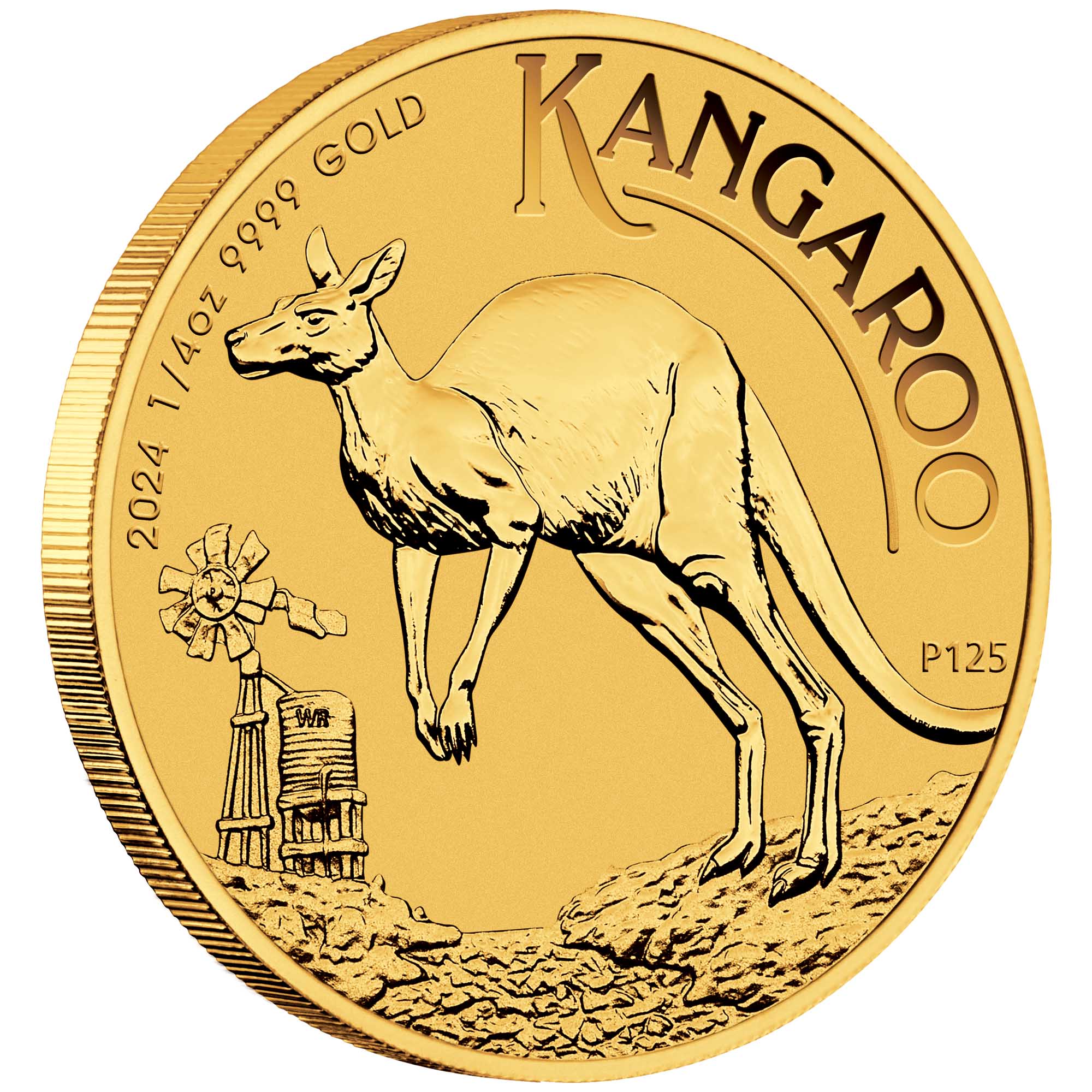 10 2024 AusKangaroo Gold 1 4oz Bullion OnEdge HighRes