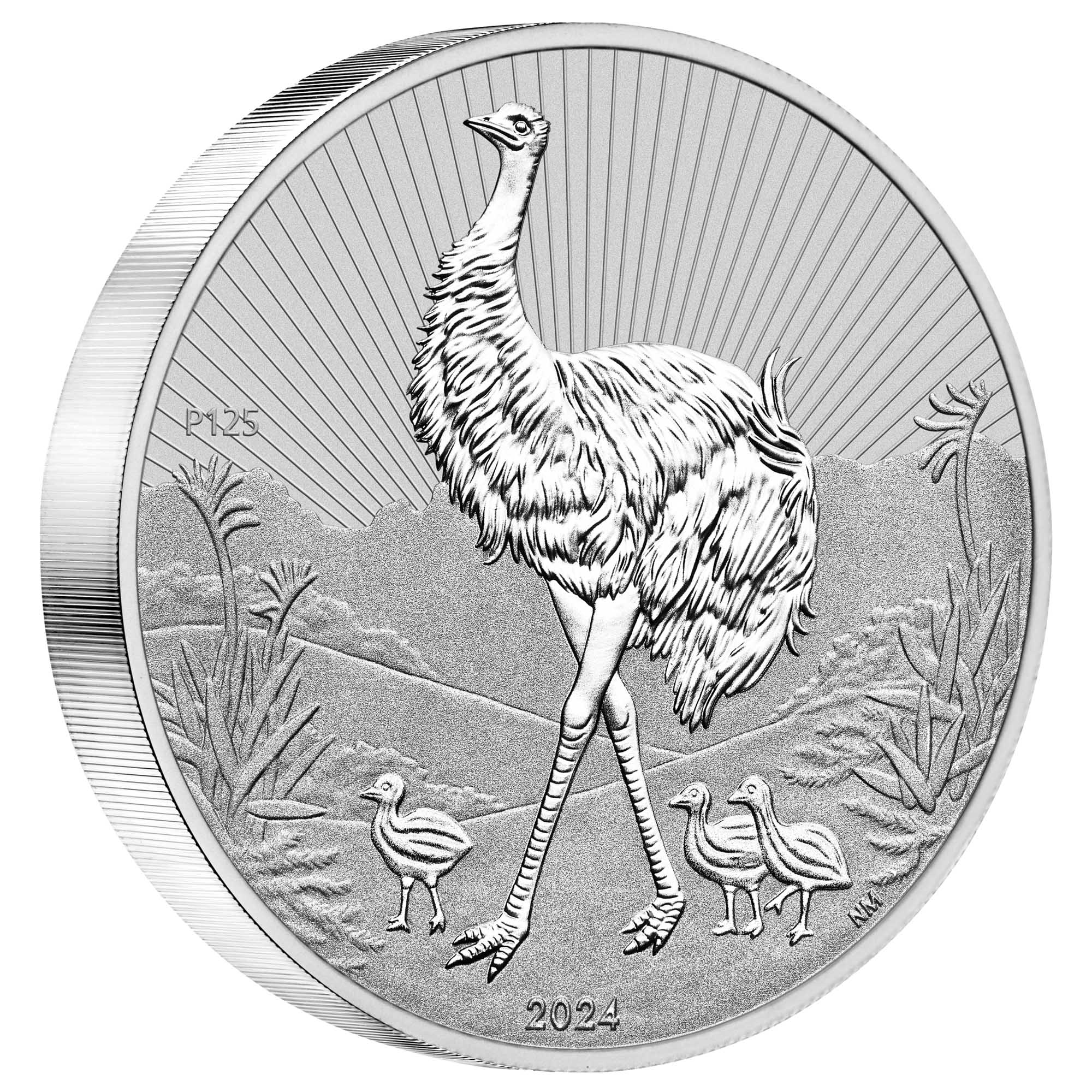 01 2024 Next Generation Emu 10oz Piedfort Silver Bullion Coin on edge HighRes