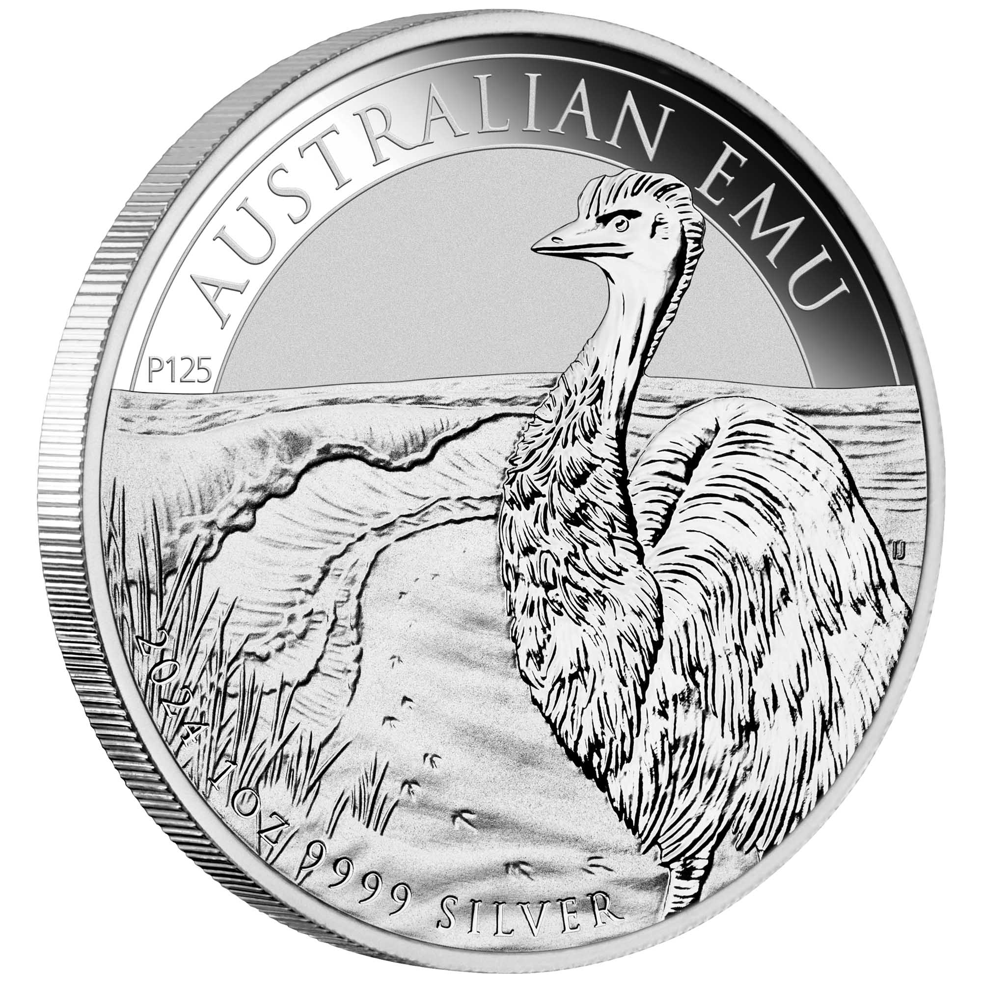 04 2024 Australian Emu 1oz Silver Bullion Coin OnEdge HighRes