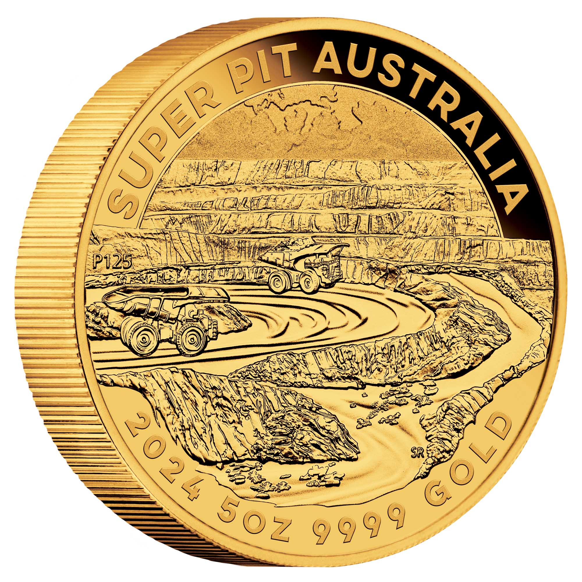 08 2024 Super Pit 5oz Gold Bullion Coin OnEdge HighRes