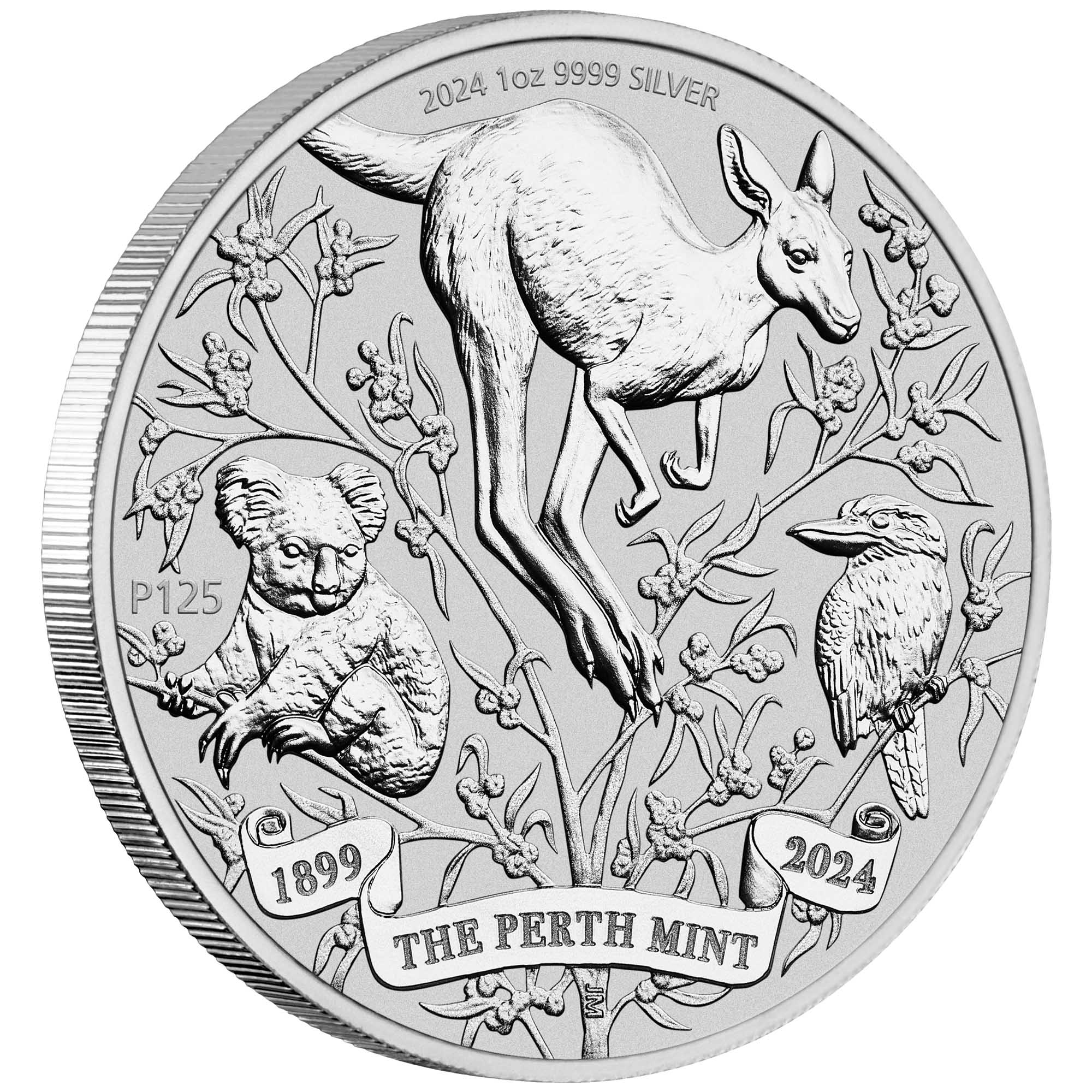 04 2024 The Perth Mint’s 125th Anniversary1oz Silver Bullion Coin OnEdge HighRes
