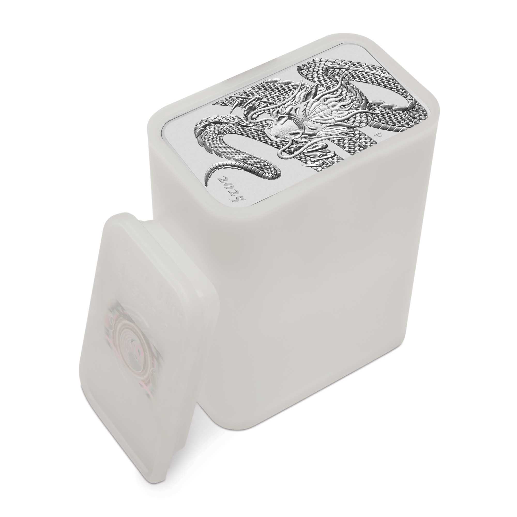 07 2025 Dragon 1oz Silver Bullion Rectangular Coin in tube HighRes