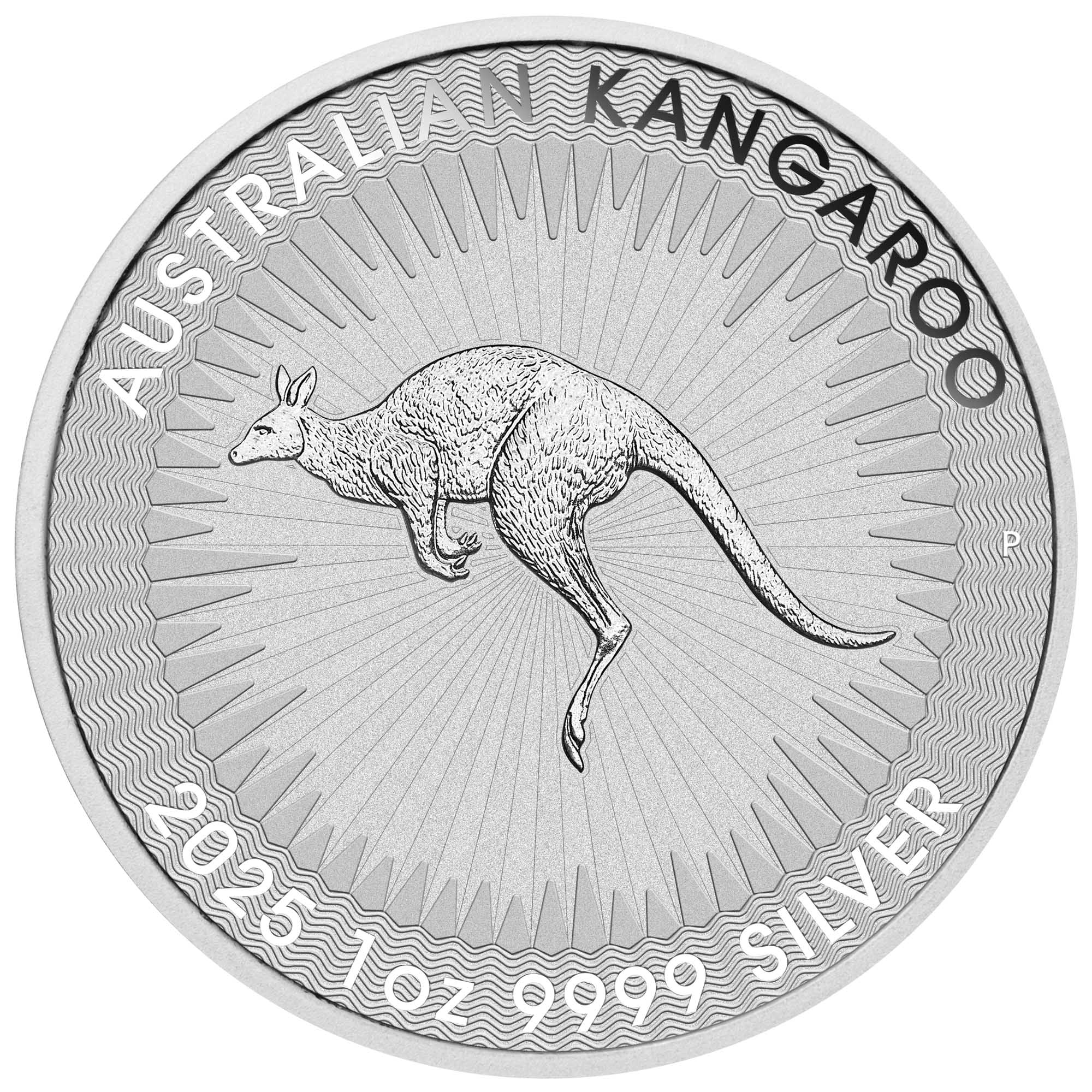 02 2025 Australian Kangaroo 1oz  Silver Bullion Coin straight on HighRes