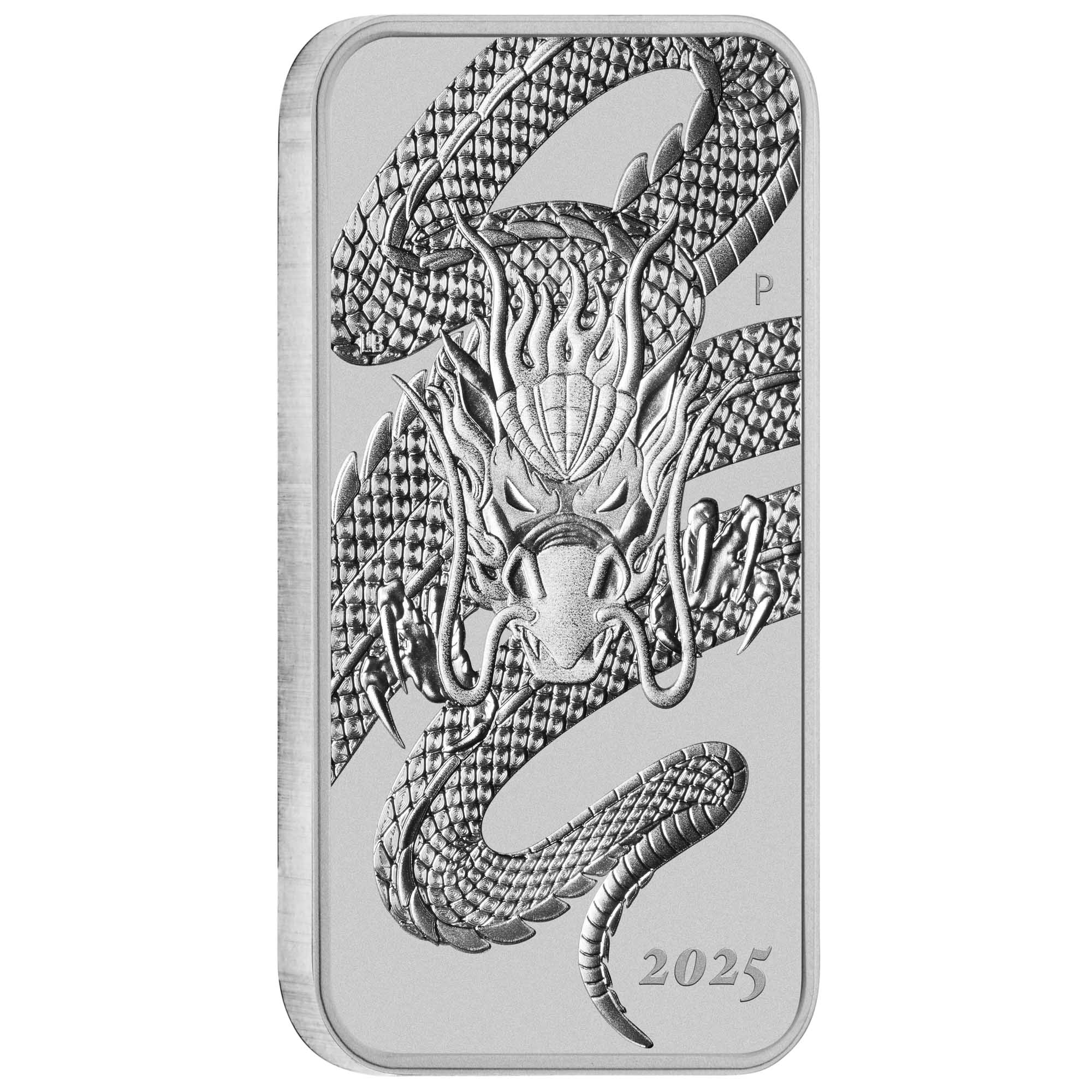04 2025 Dragon 1oz Silver Bullion Rectangular Coin On Edge HighRes