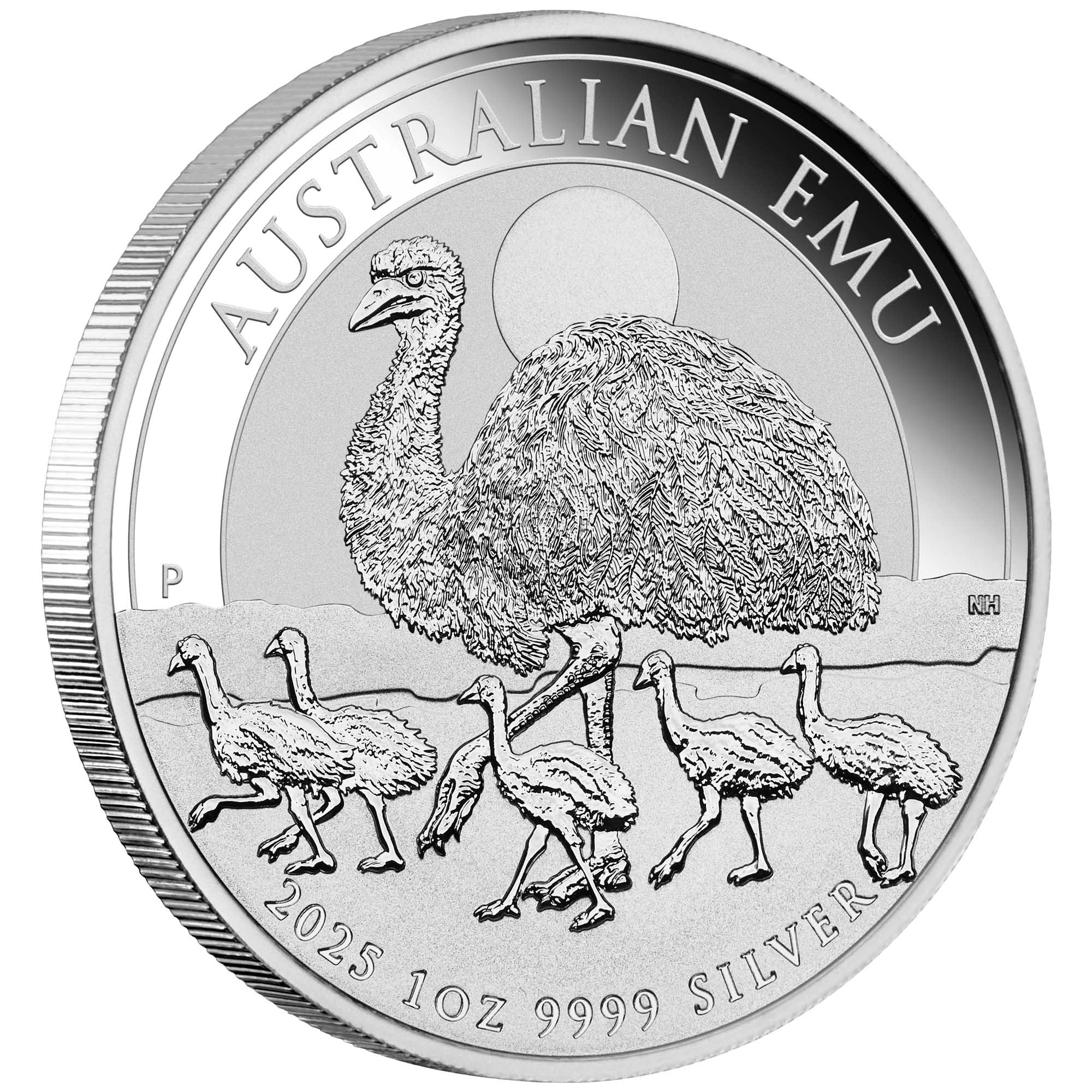 01 2025 Australian Emu 1oz Silver Bullion Coin OnEdge HighRes