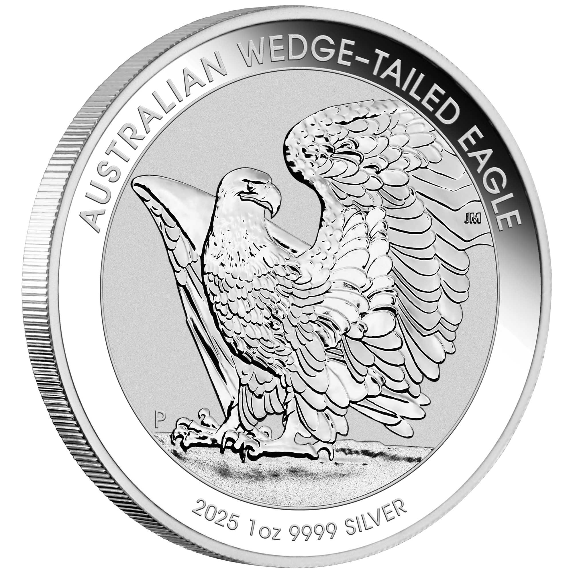 01 2025 Australian Wedge Tailed Eagle 1oz Silver Bullion Coin on edge HighRes