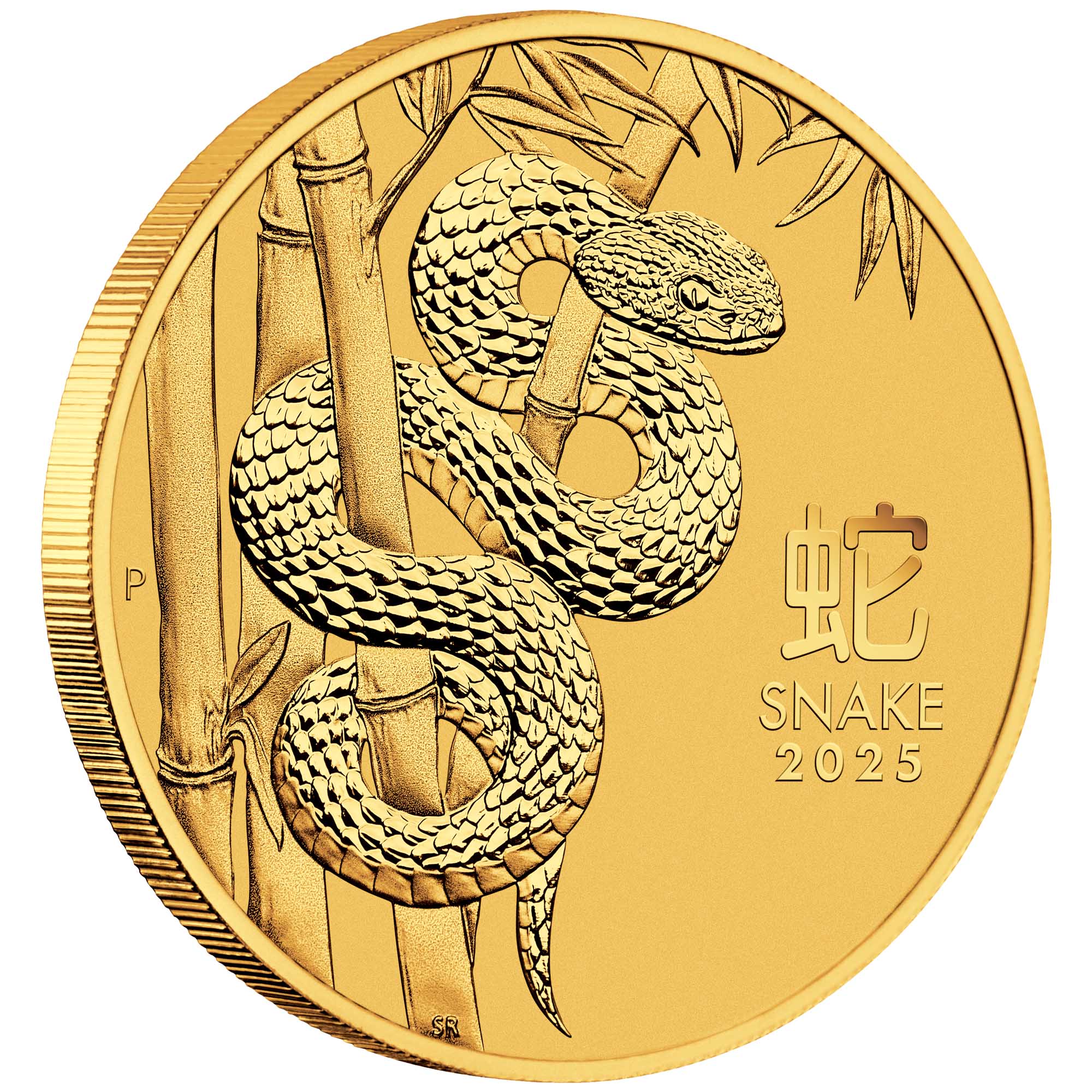 01 2025 Lunar Series III Year of the Snake 1oz Gold Bullion Coin OnEdge HighRes
