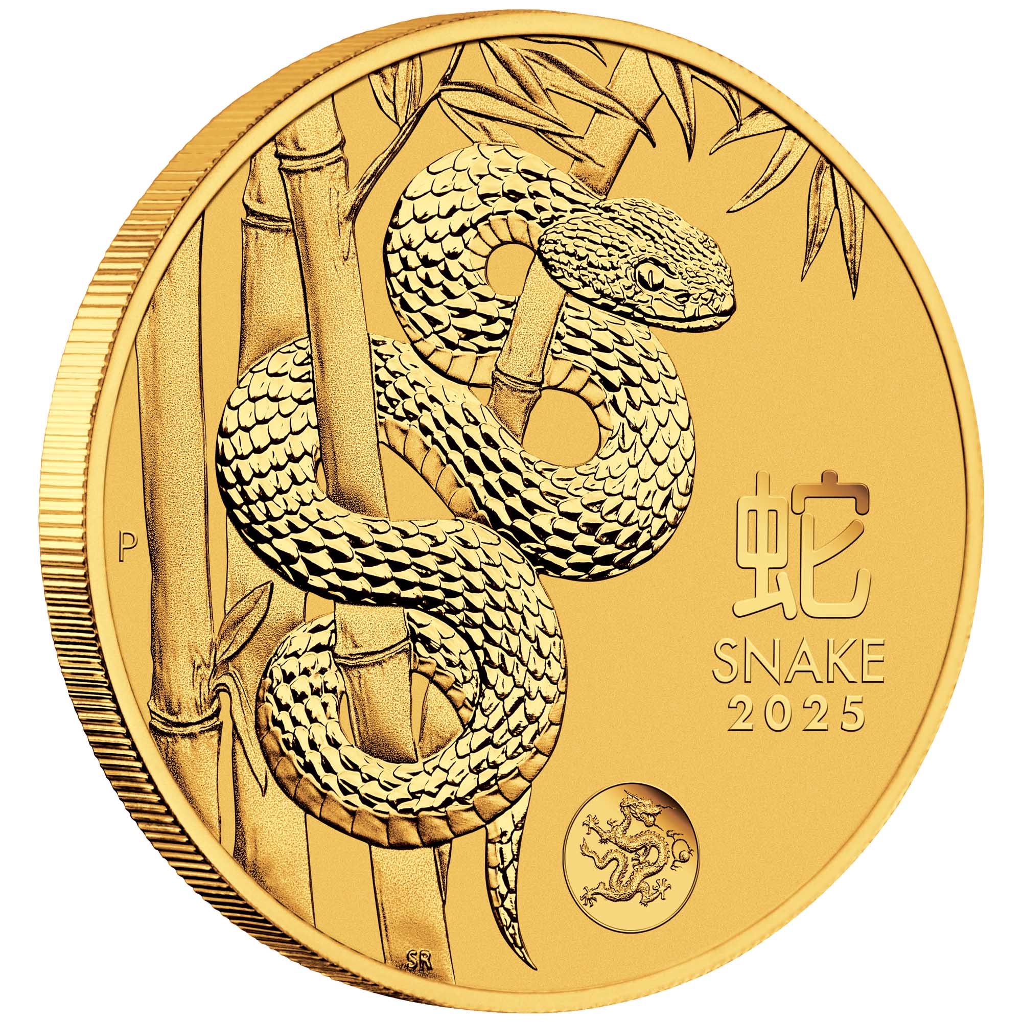 04 2025 YOT Snake 1oz Gold Coin with Dragon Privy Mark on edge HighRes