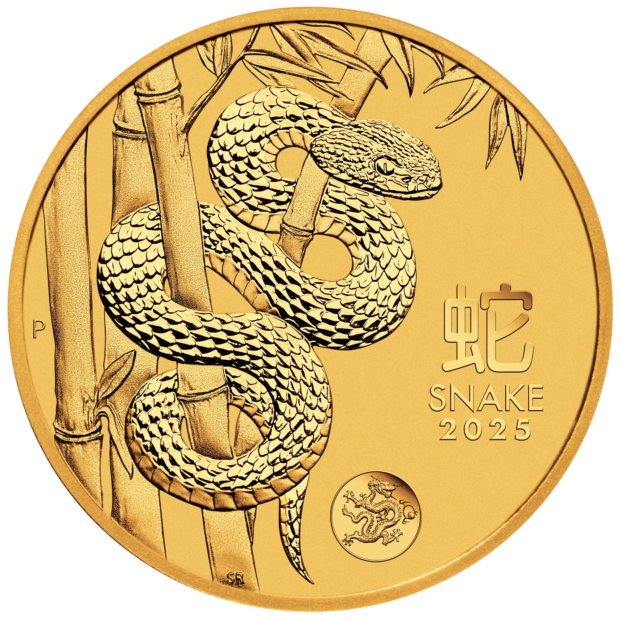 05 2025 YOT Snake 1oz Gold Coin with Dragon Privy Mark straight on HighRes