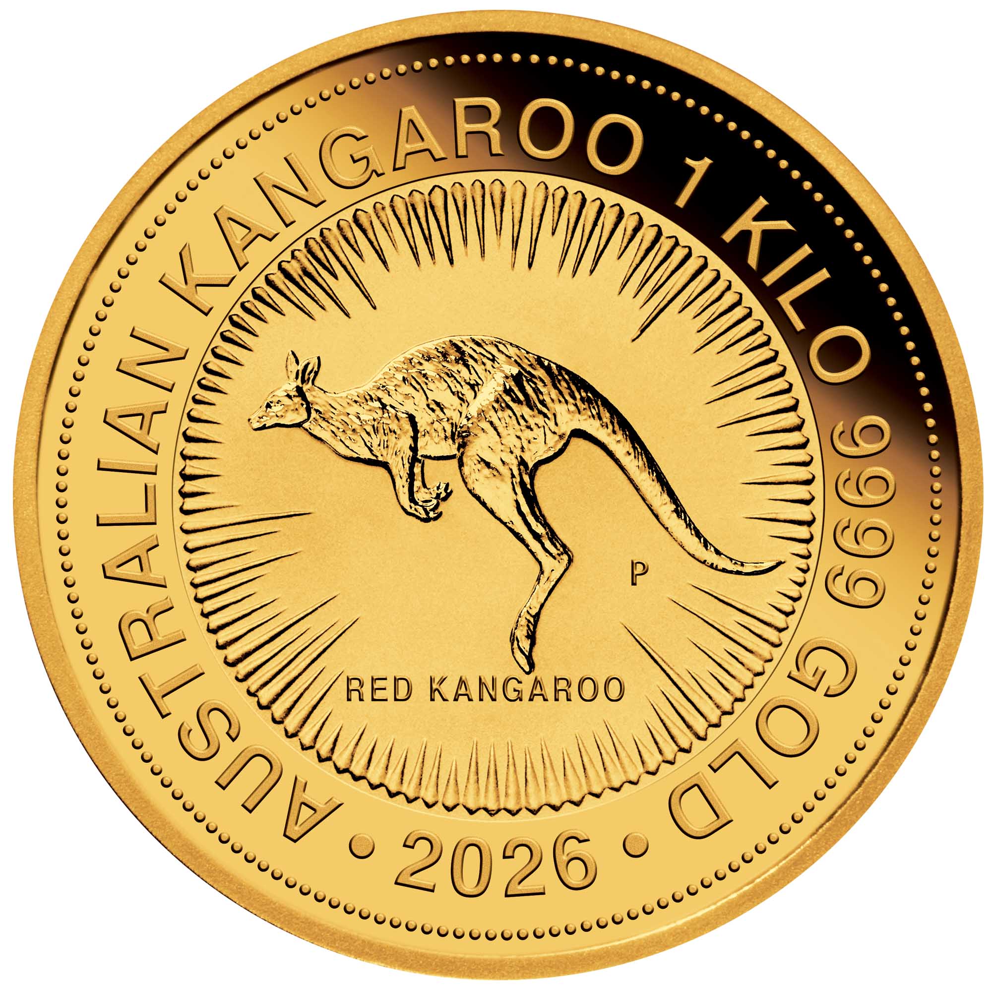 09 2026 Australian Kangaroo 1kilo Gold Bullion Coin straight on HighRes