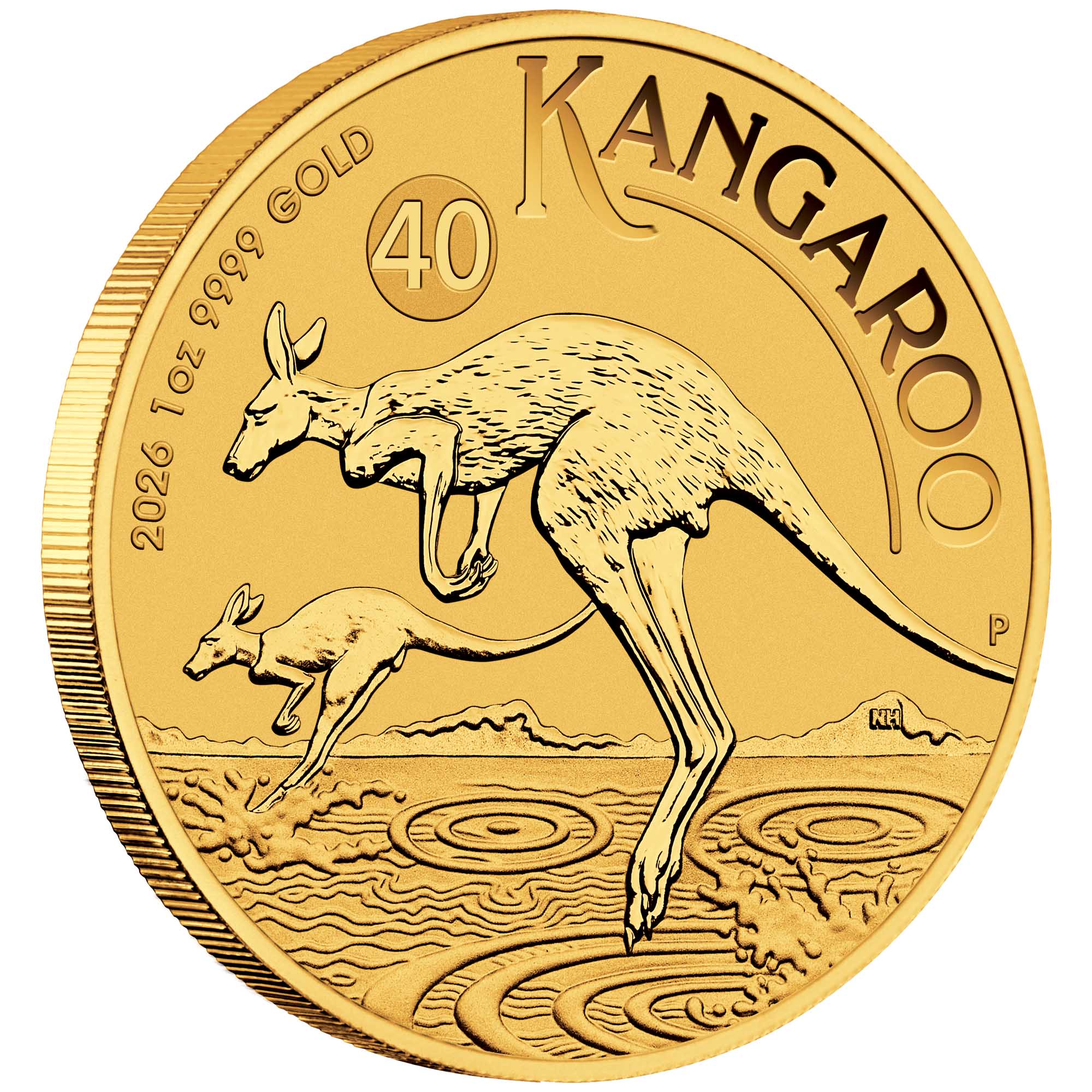 01 2026 Australian Kangaroo 1oz Gold Bullion Coin on edge HighRes