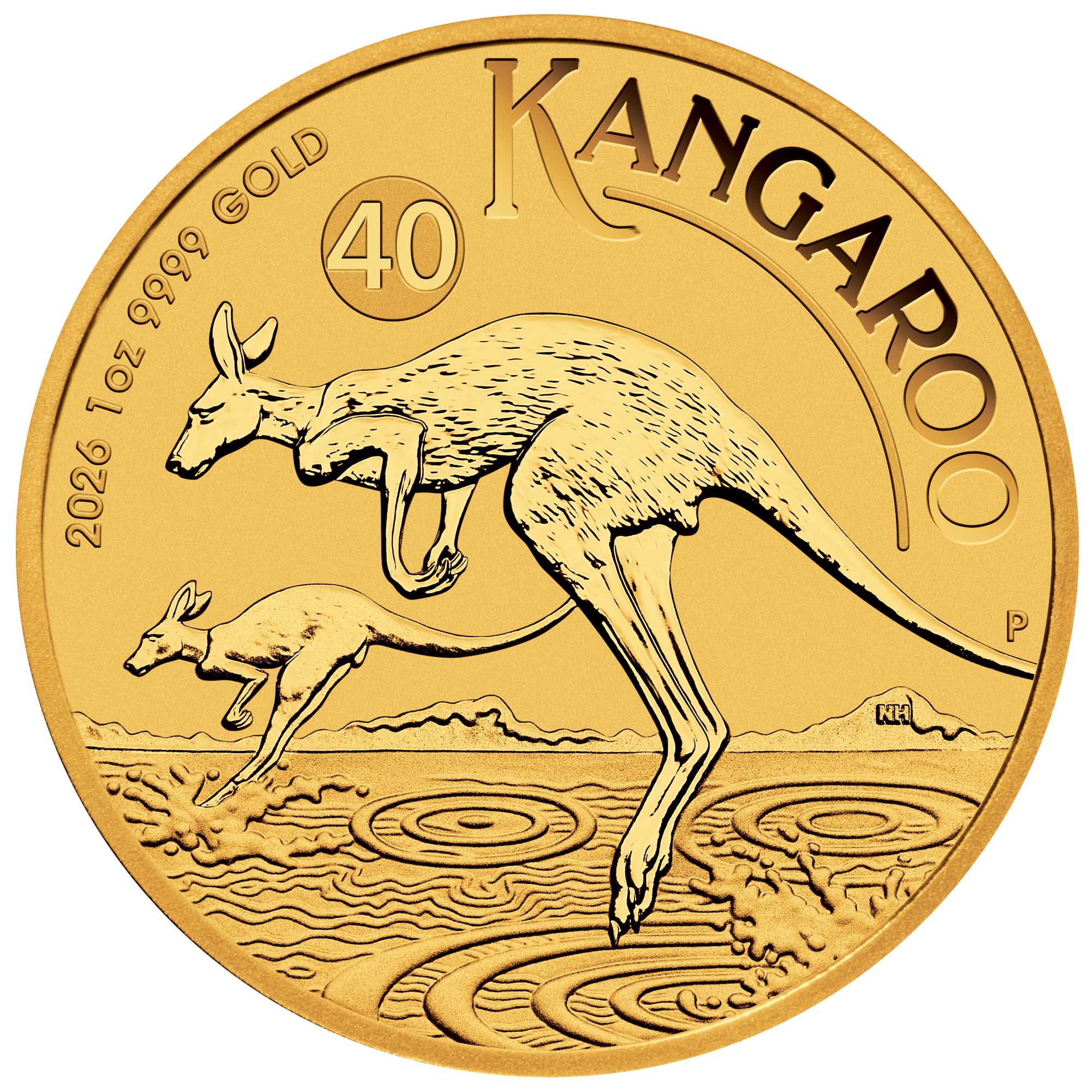 02 2026 Australian Kangaroo 1oz Gold Bullion Coin straight on HighRes